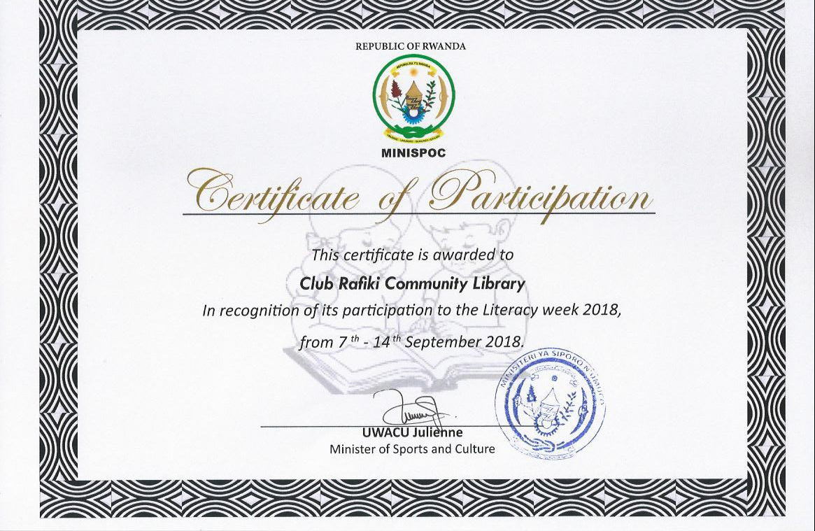 certificate CluB Rafiki Library